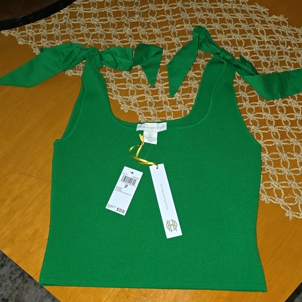 BRAND NEW HOUSE OF HARLOW ADORABLE BOW STRAP TANK "GREEN BEE" SIZE SMALL